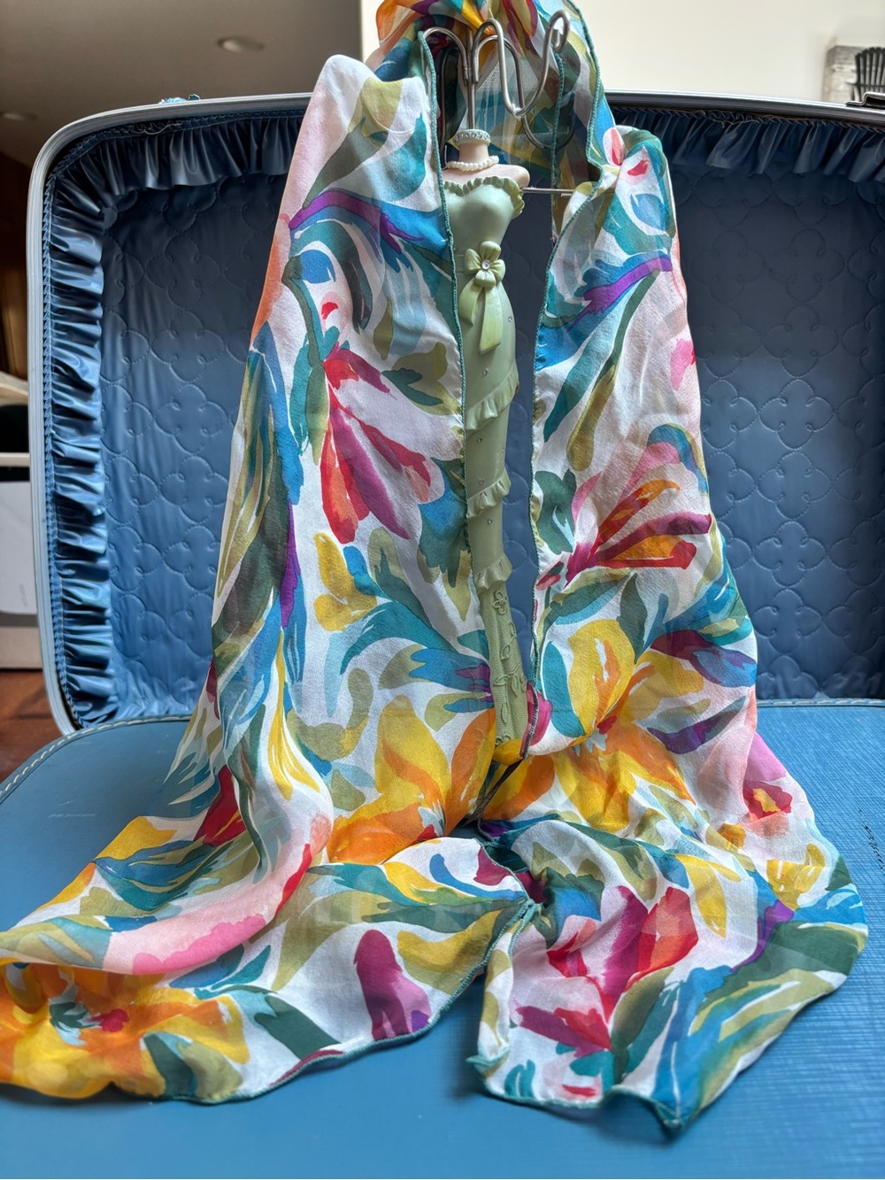 Dana Herbert multicolored floral sheer silk scarf.